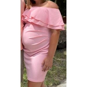 La Clef Dress Womens‎ Small Maternity Pink Textured Layered Ruffle Mini